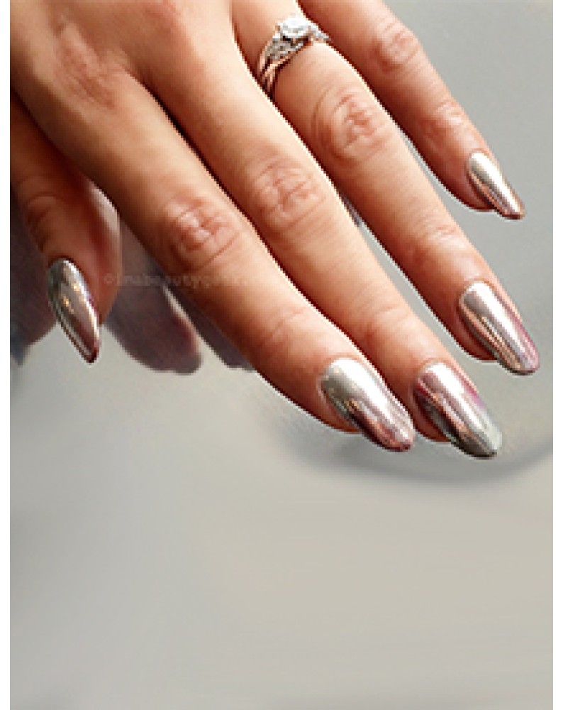 Fake Nail Extension + Chrome Nail Art + Gel Polish